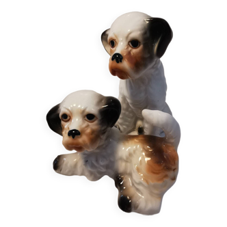 Pair of vintage ceramic terrier puppy dog figurines