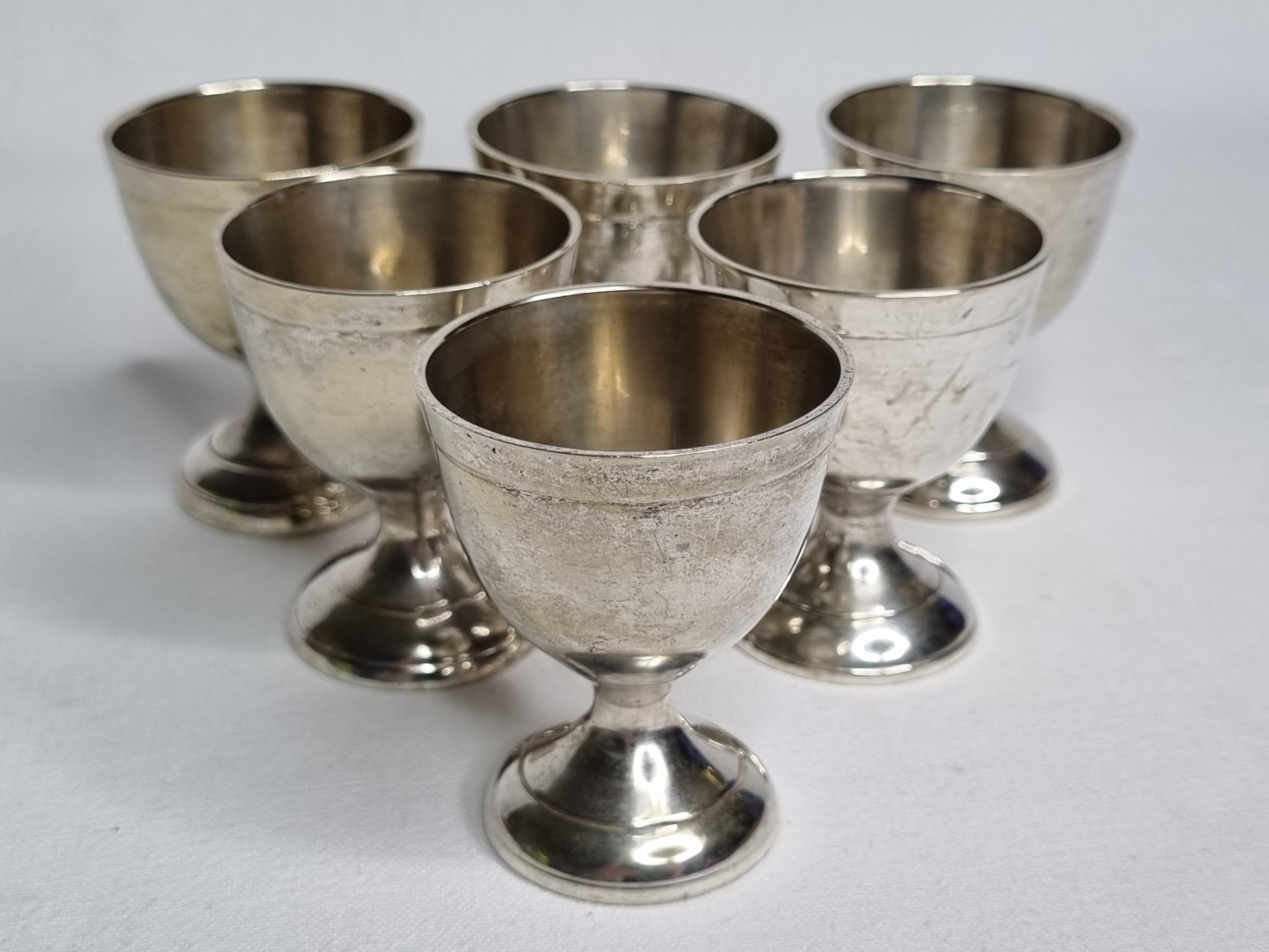 Set of 6 Vintage Silver Metal Egg Cups, EPNS hallmark, 6 cm