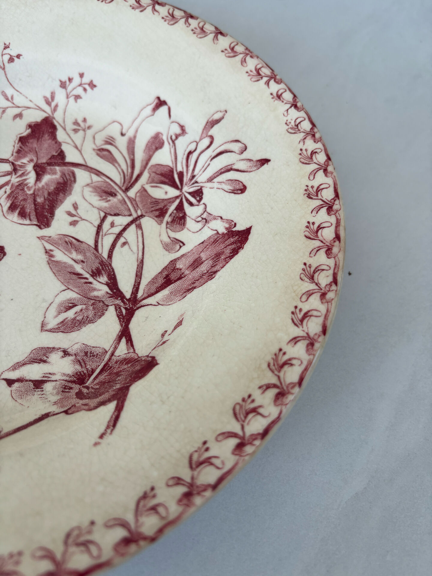 Hollow plate red ironstone honeysuckle pattern from Gien pottery