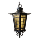 Large hanging lantern in wrought iron and opaque yellow-orange windows