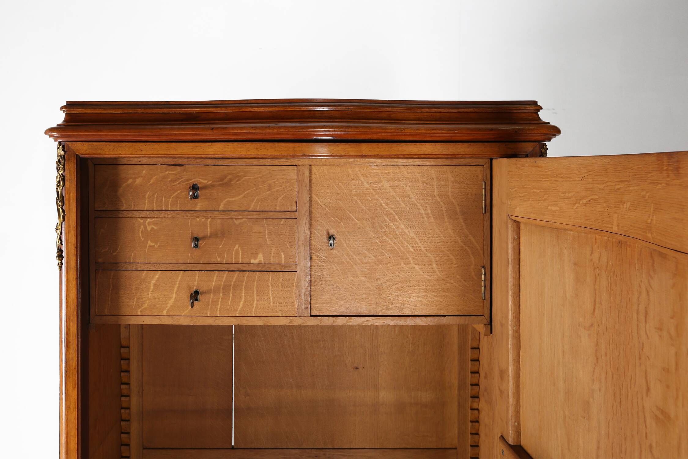 Antique wooden cabinet with inlay and bronze decorations, France ca. 1860