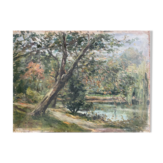 HSP painting "The wooded pond" Park signed C. Moris 1909