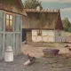 Vintage Oil Painting - Sunlit Farmyard with Chickens