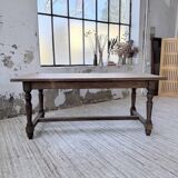 Farm table with turned legs, made of pine and birch, 180cm.