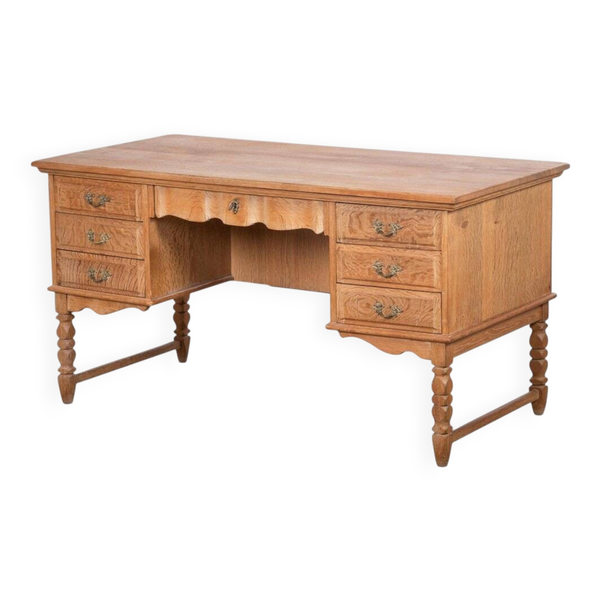 Freestanding Oak Desk attributed to Henning Kjærnulf, Denmark, 1960s