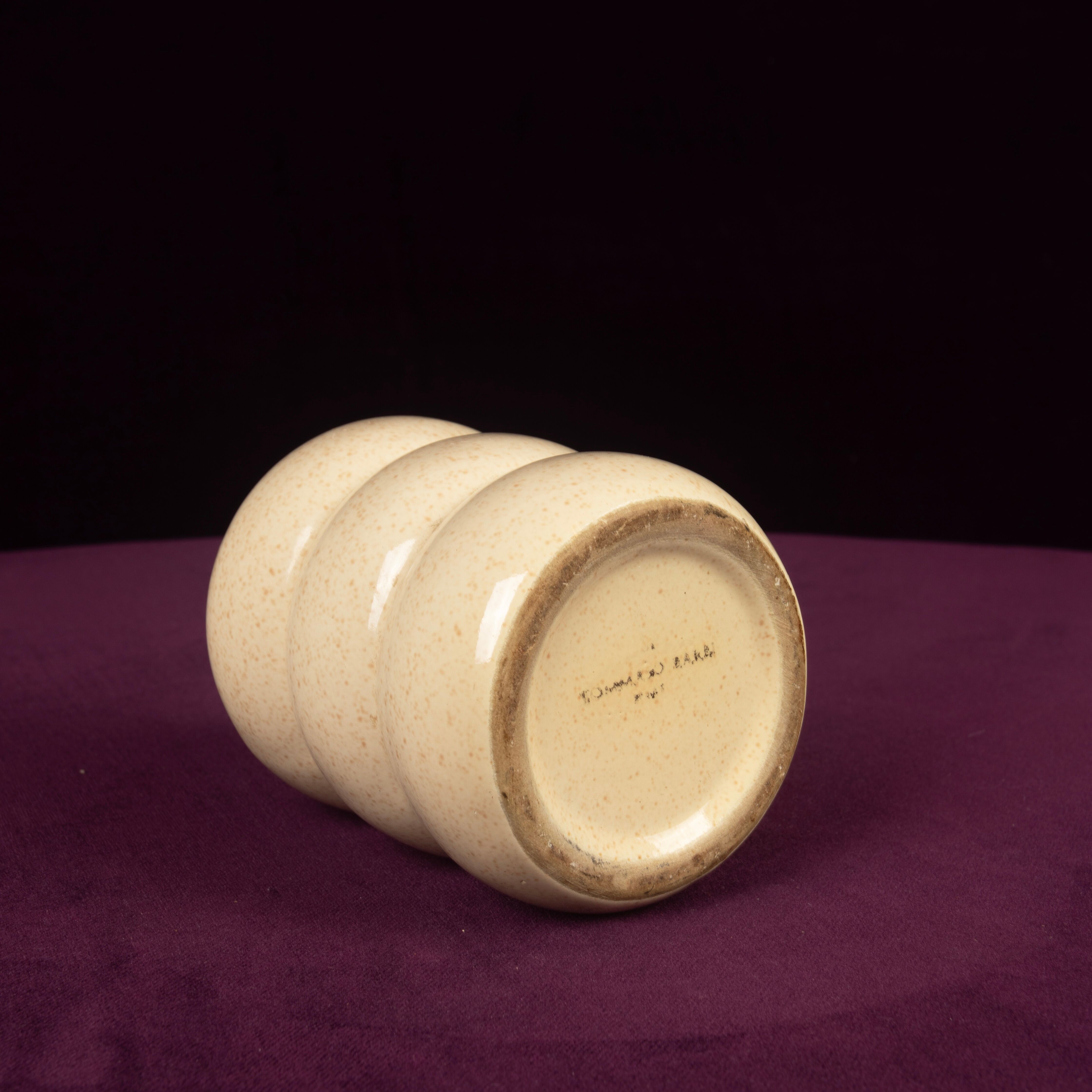 Tommaso Barbi Cream Speckled Ceramic and Brass Table Lighter 1970