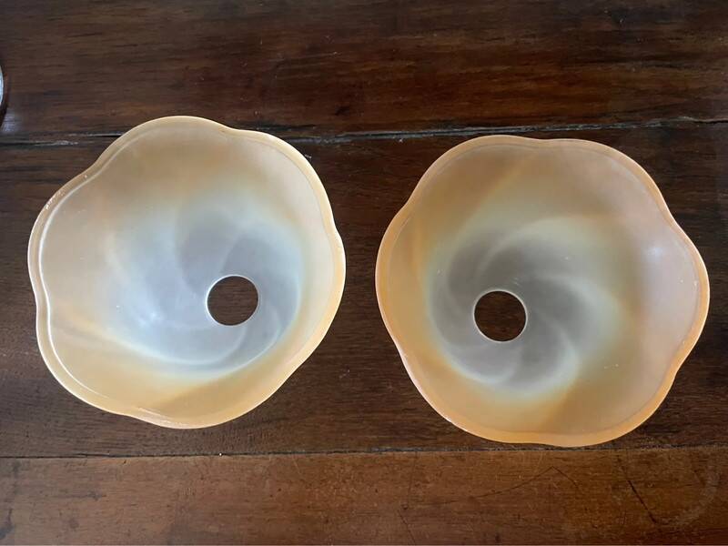 2 vintage frosted glass tulips