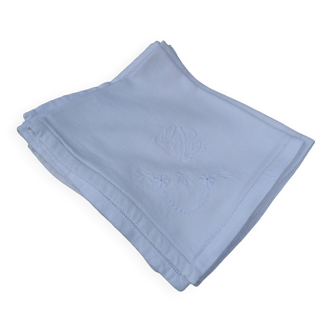 Set of 6 old 1900 napkins in white damask linen with hand-embroidered monogram