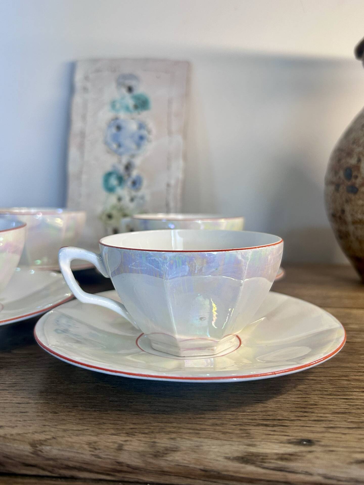 Iridescent vintage coffee service Digoin Sarreguemines