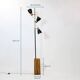 Large 3-light floor lamp in metal, brass and solid wood, 197cm.