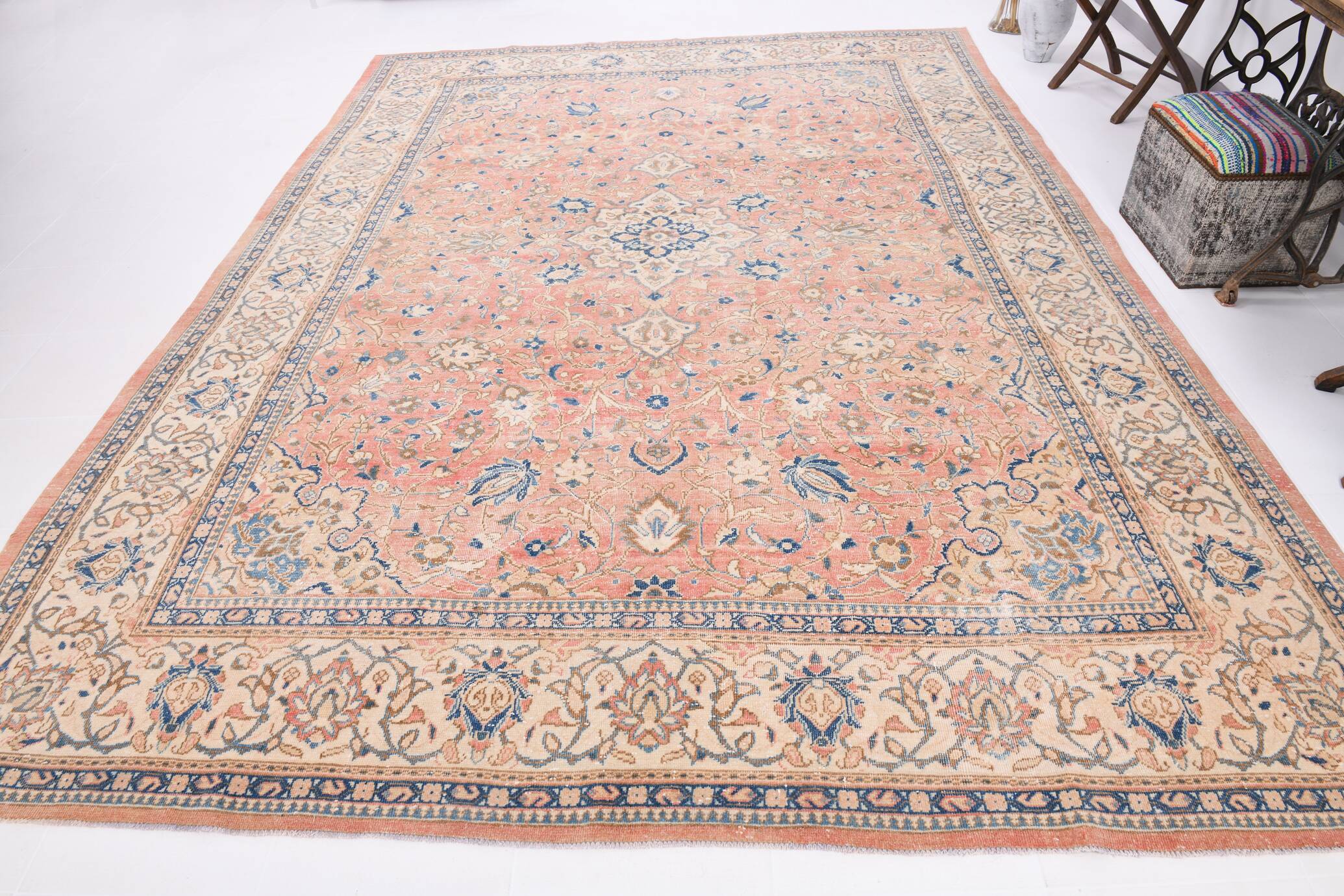 Tapis persan classique rose et bleu 9x12, 280x382 cm