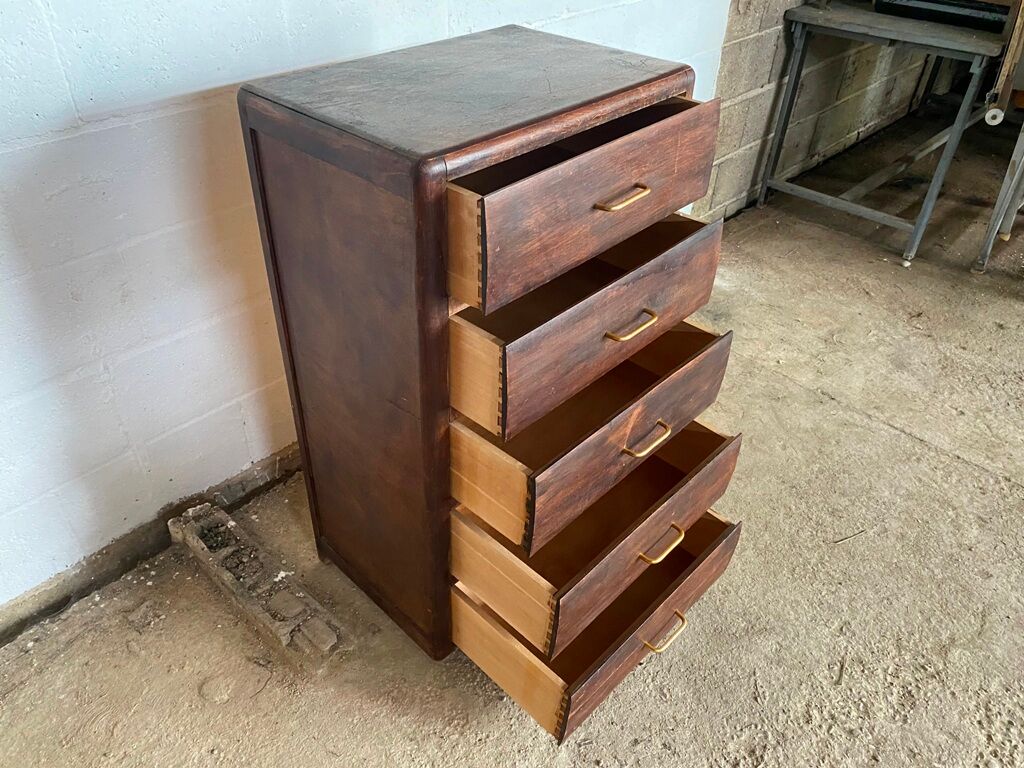 Storage cabinet with 5 drawers in white wood 50s