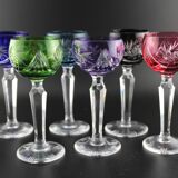 Set of 6 coloured liqueur glasses in crystal