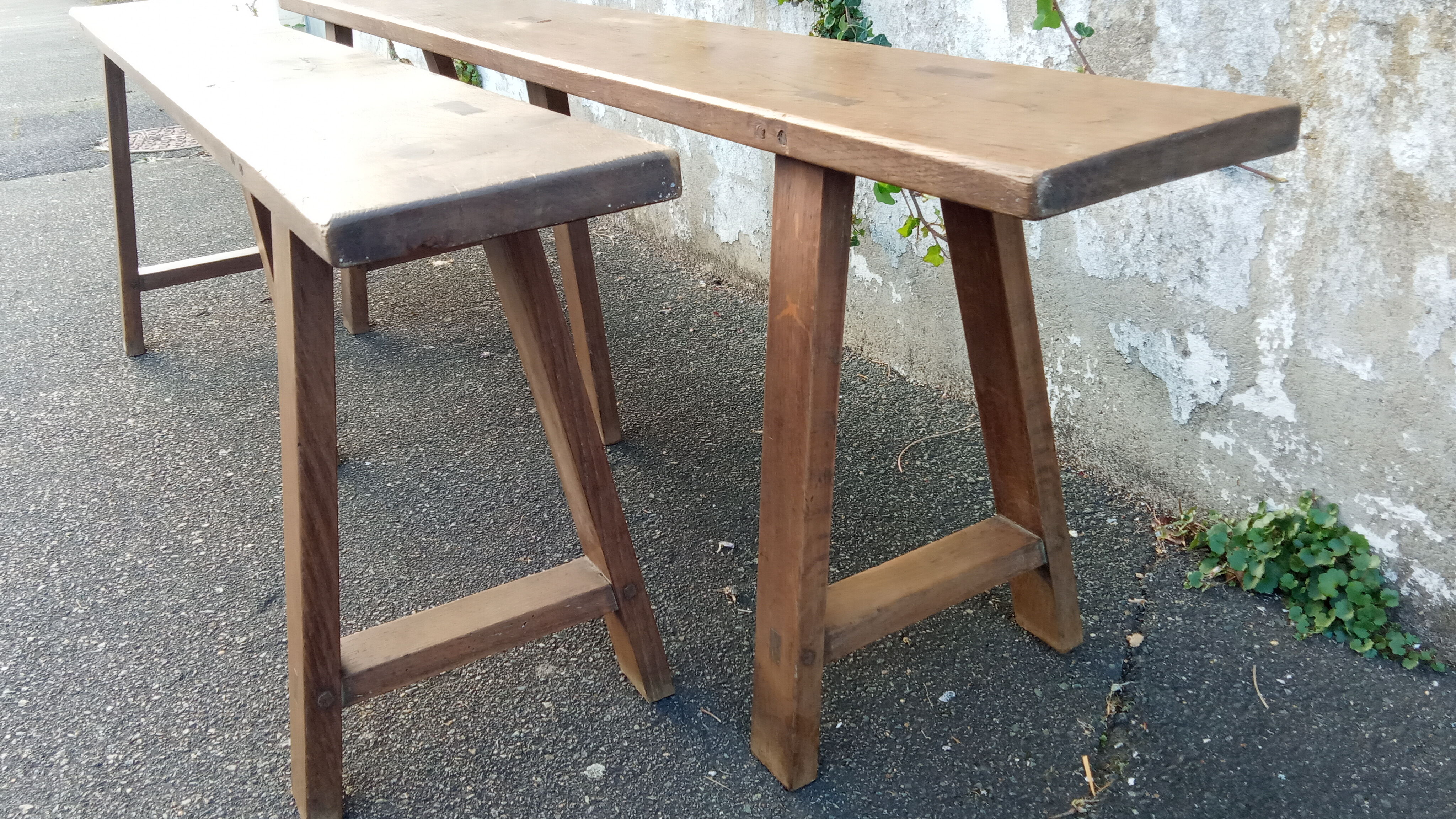 Pair of oak benches 166 cm