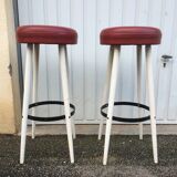 Pair of white and red 1950s bar stools