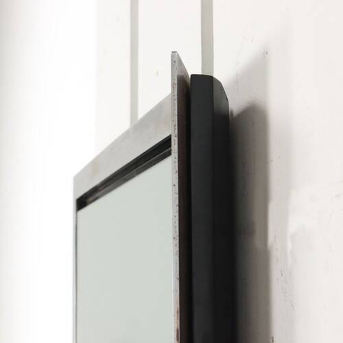 Vintage wooden console table with aluminum mirror, Italy, 1970s, original