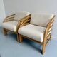Complete living room with rattan sofa and white bouclette, brass finish, 80's design