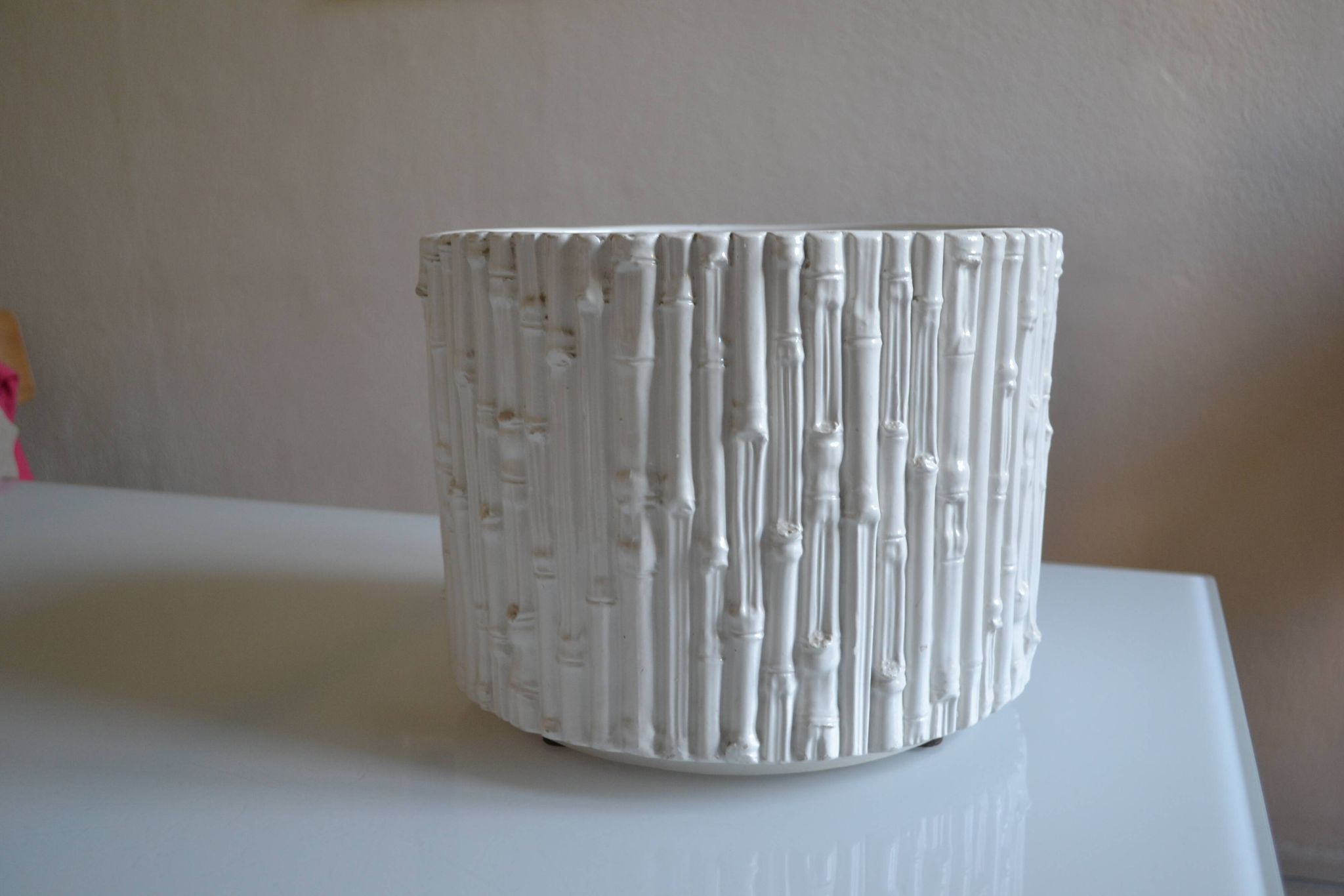 Ceramic cache pot in bamboo style, Italy 1980, Hollywood Regency.