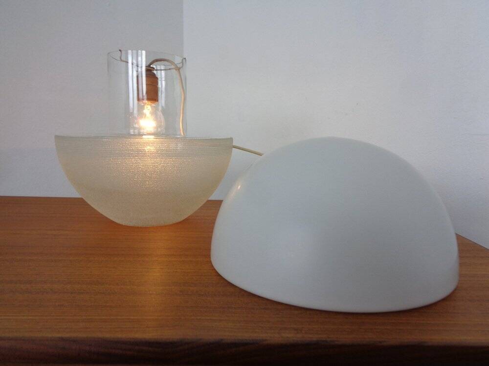 Two-Piece Opal Glass Table Ball Lamp, Italy, 1960s