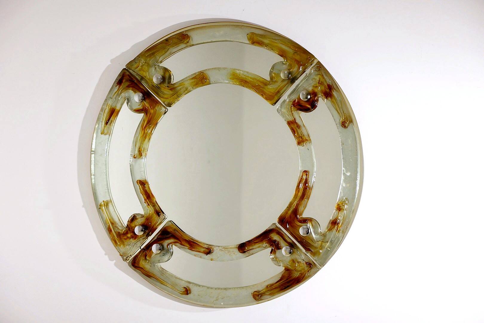 Miroir italien rond en verre de Murano du milieu du siècle par Mazzega, années 1960