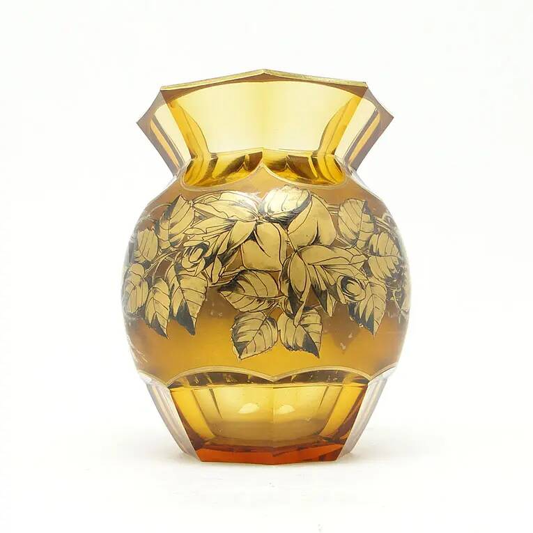 Vase, crystal, hand-painted, designed by Kamenický Šenov, Czech Republic, 19th century