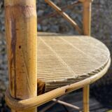 Étagère d angle style Audoux Minnet en rotin vintage 1950