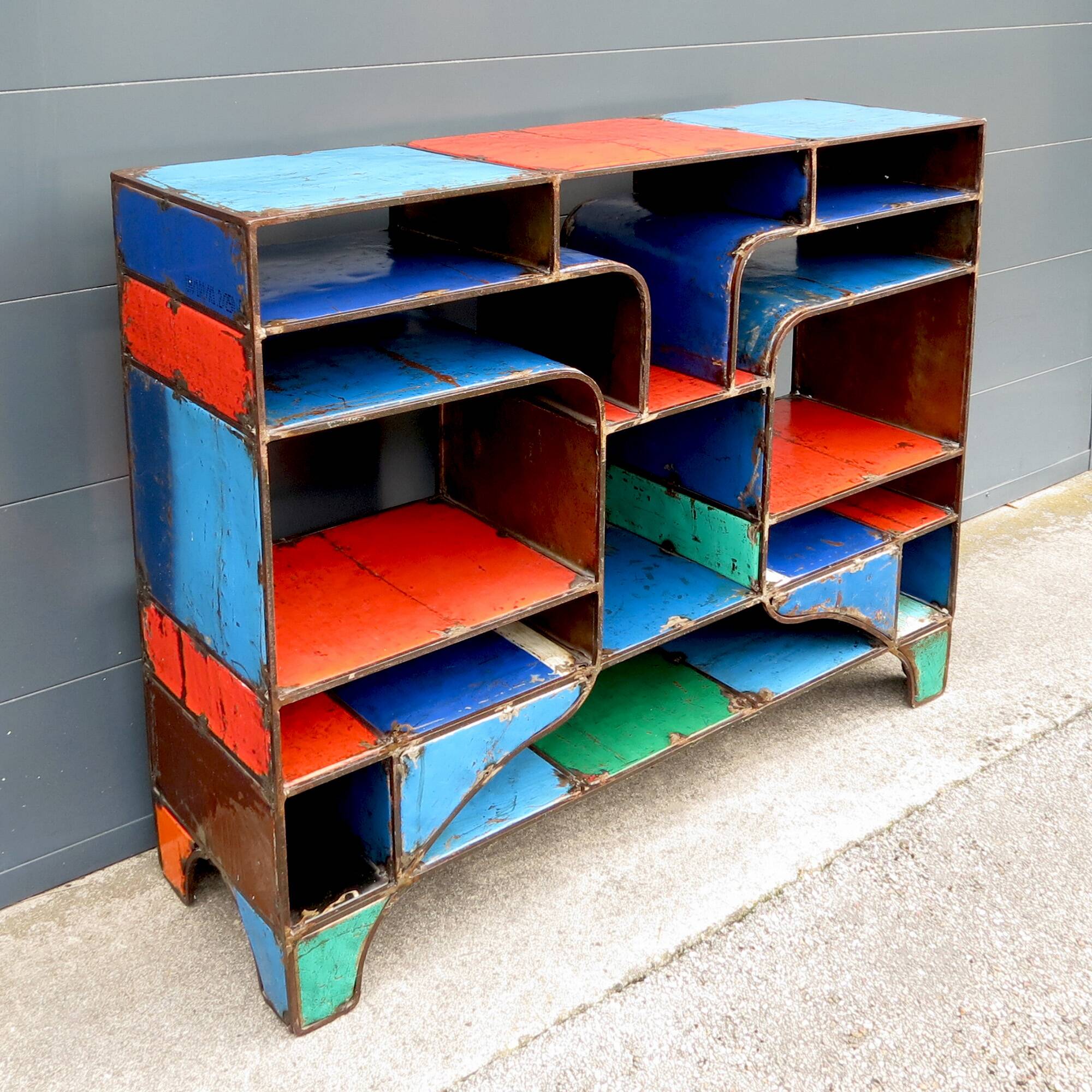 Brutalist shelve of recycled metal, 2000s