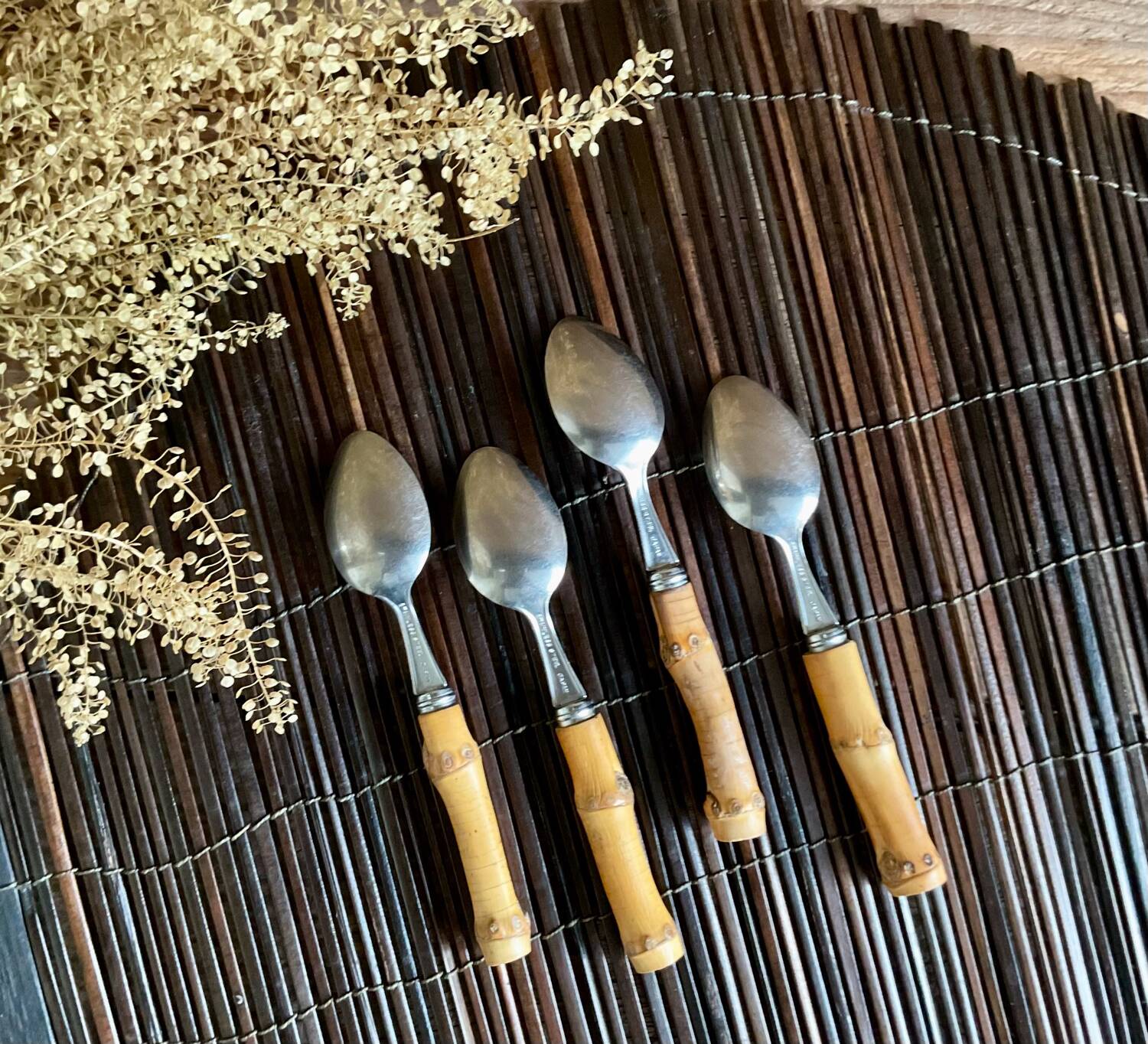 4 petites cuillères bambou vintage