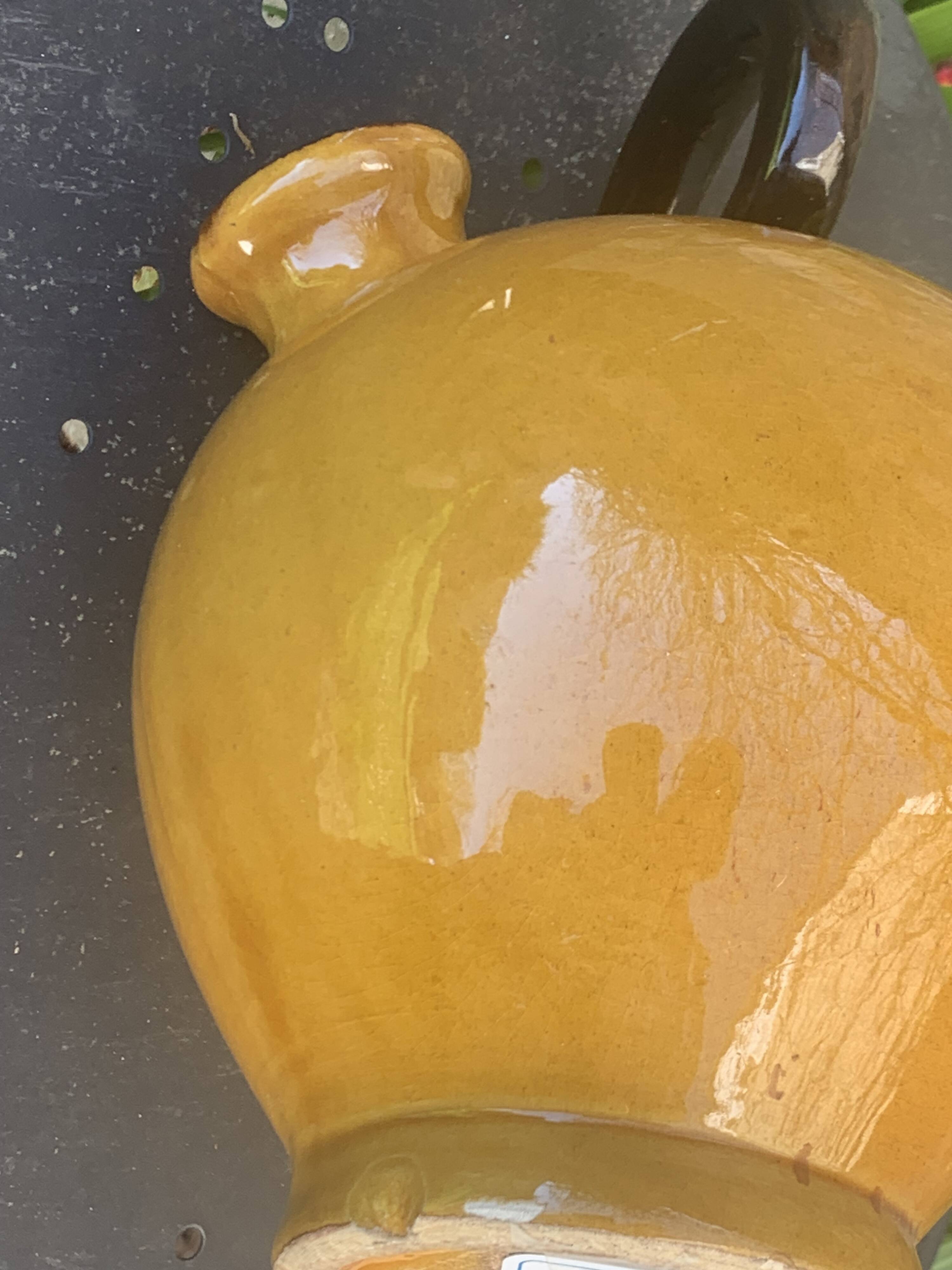 Gargoulette, Provençal jug in enamelled ceramic, vintage ochre color