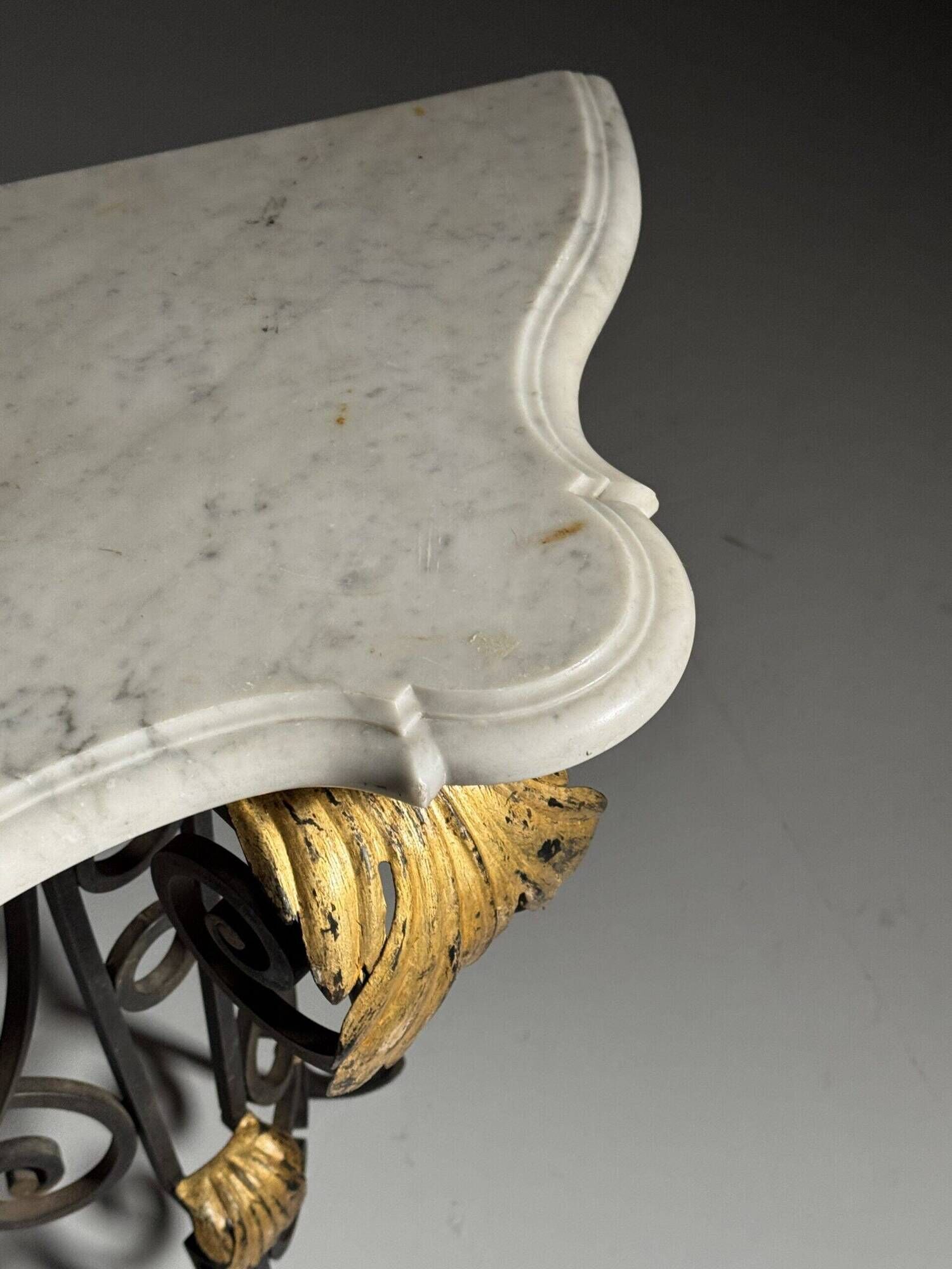 Table console en fer forgé avec marbre, années 1950