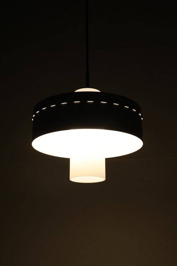 Mid-century pendant lamp / opal glass / brass / light green / Danish modern design / 1960s / 1970s