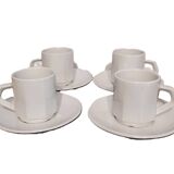 Set of 4 white porcelain cups from Apilco + saucers