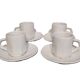 Set of 4 white porcelain cups from Apilco + saucers