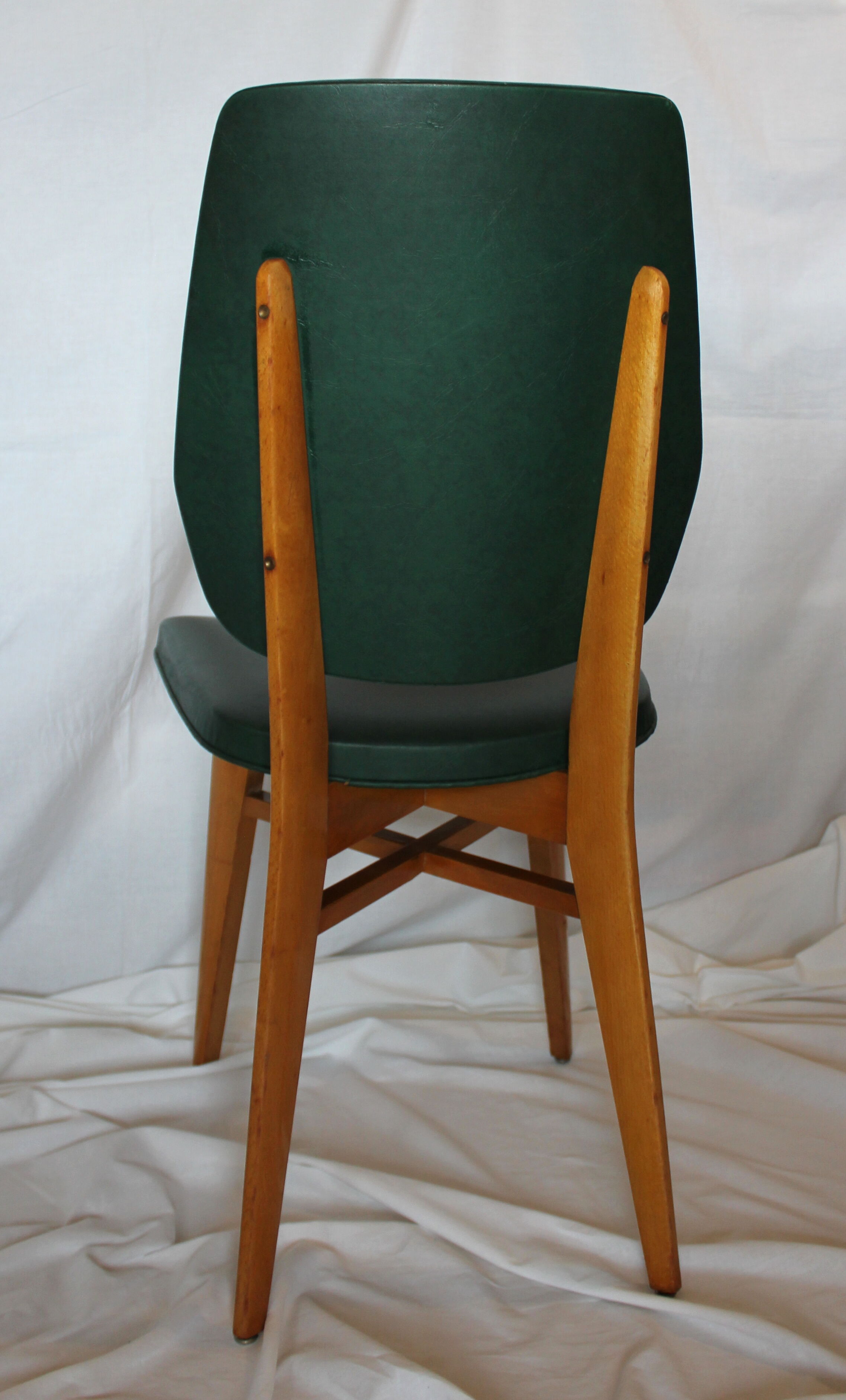 Set of 4 vintage chairs wood and skai green
