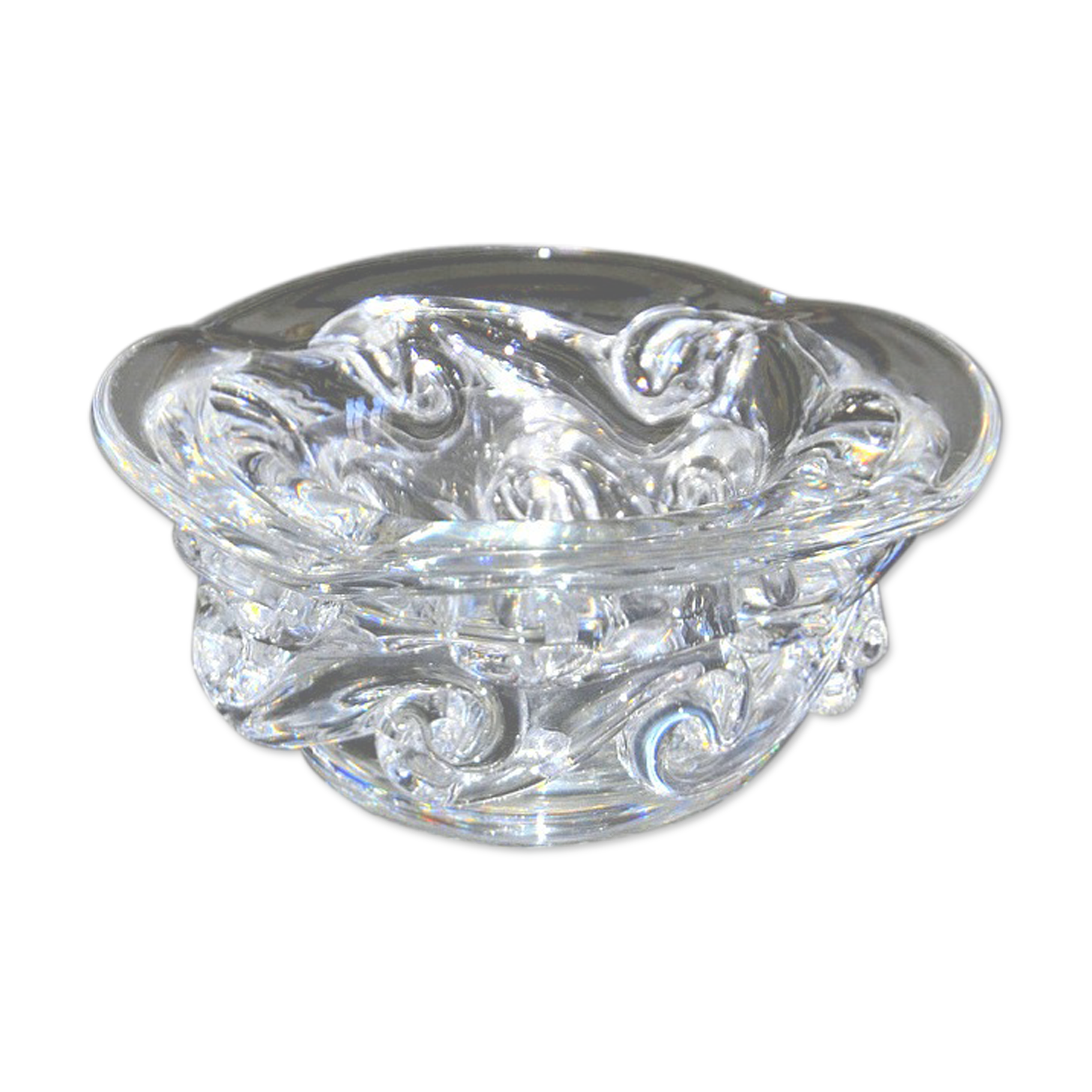 Polyloed ashtray in baccarat crystal, "aladdin", decoration of volutes