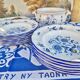 Lot de 6 assiettes creuses KG Lunéville liseré bleu et fleurs jaunes et bleu jaune