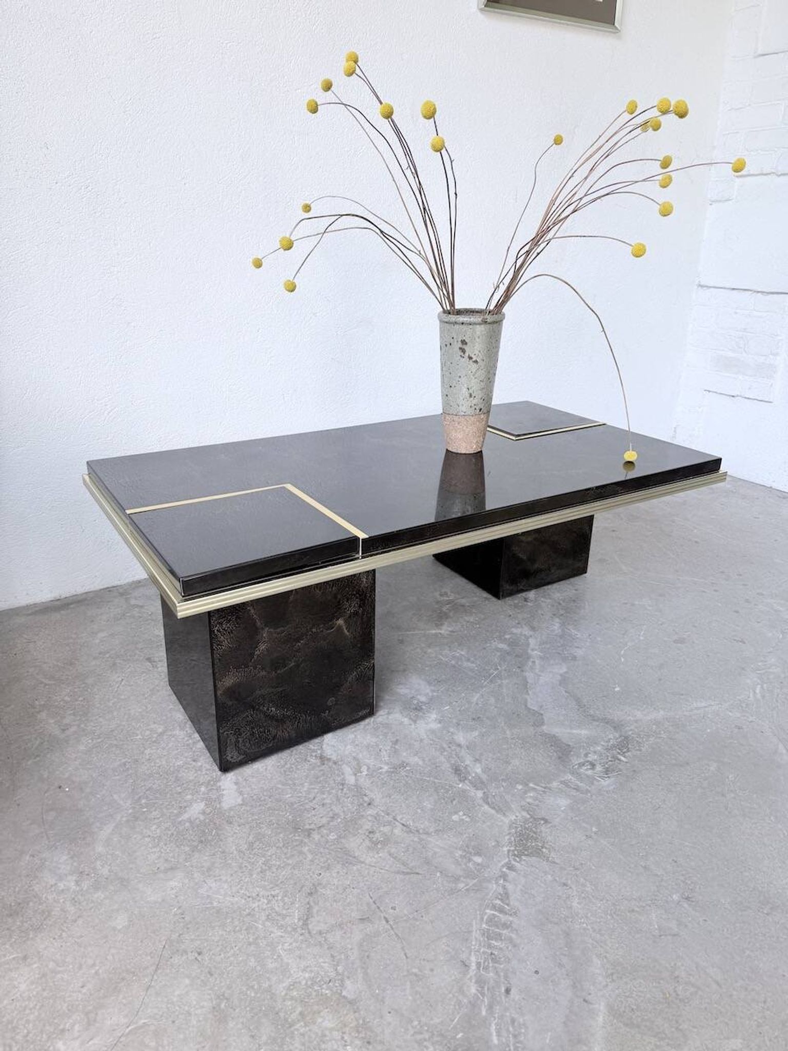 "Rizzo" lacquered and brass coffee-bar table from the 1970s.