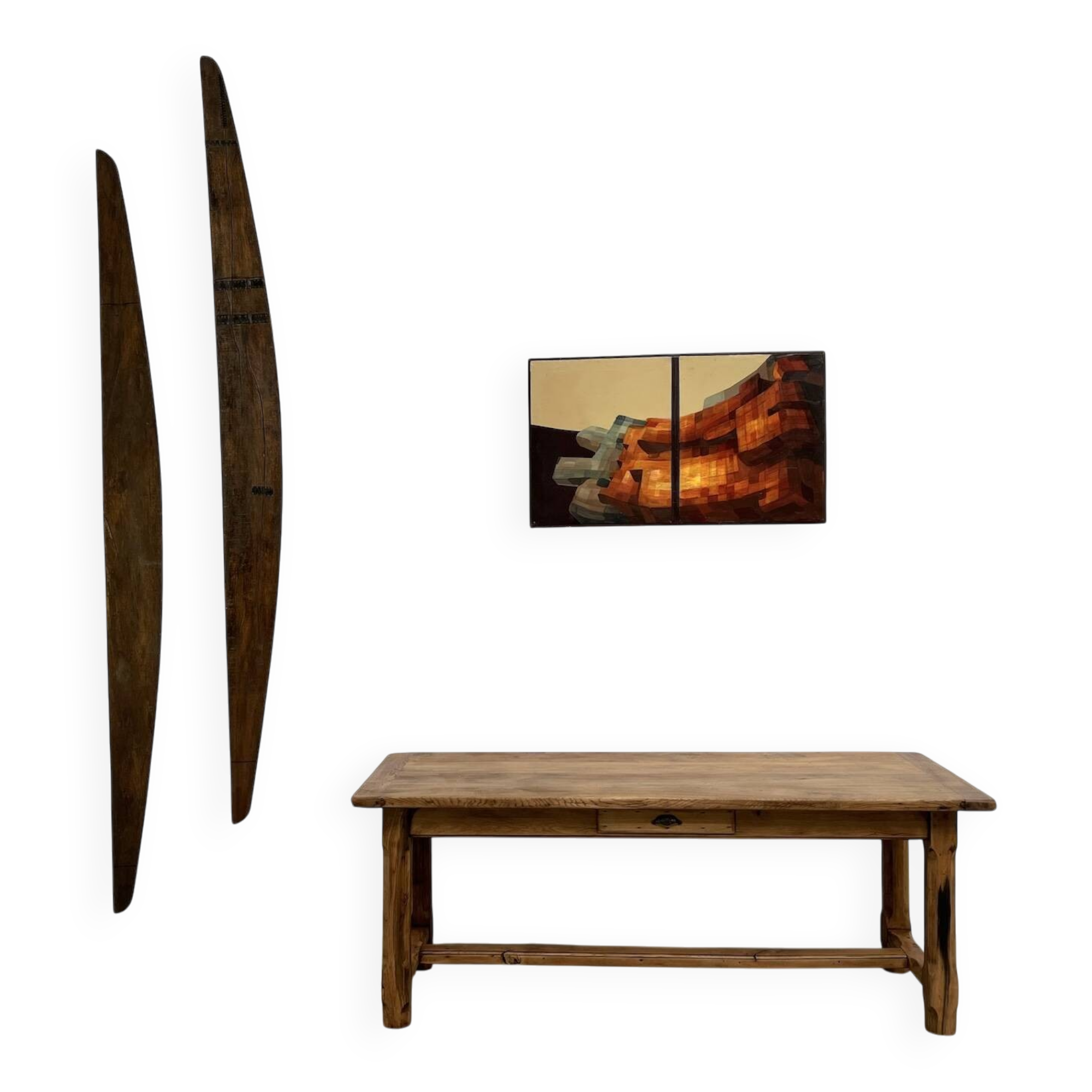 Table de ferme XIXe siècle en chêne et noyer