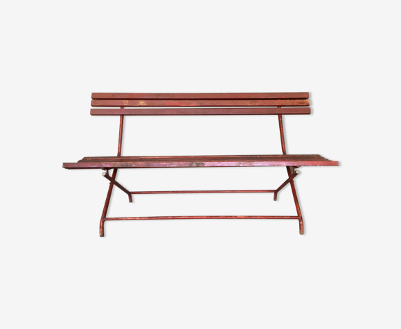 Folding garden bench in red metal - mid-twentieth century
