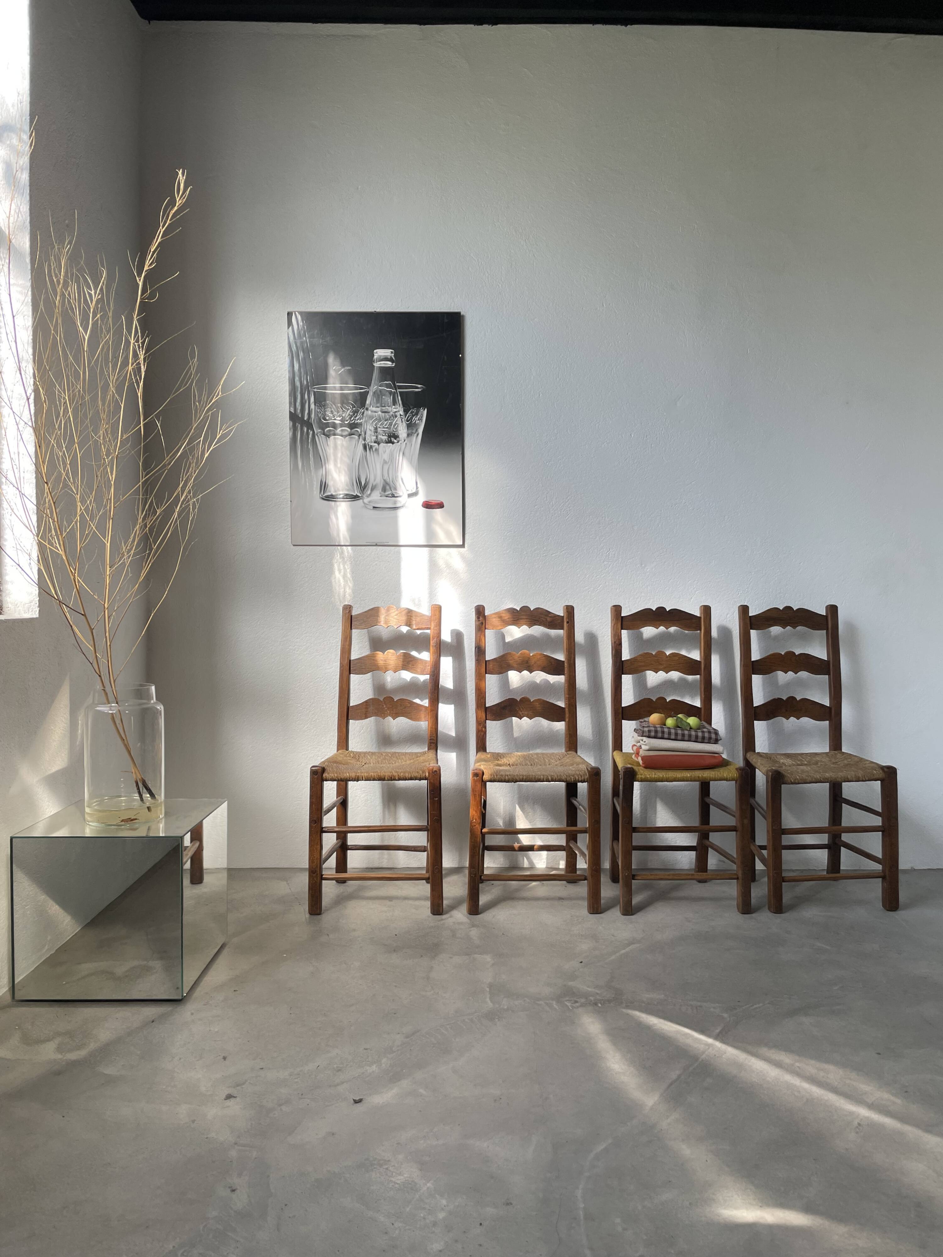 Rustic handcrafted oak chairs 1900