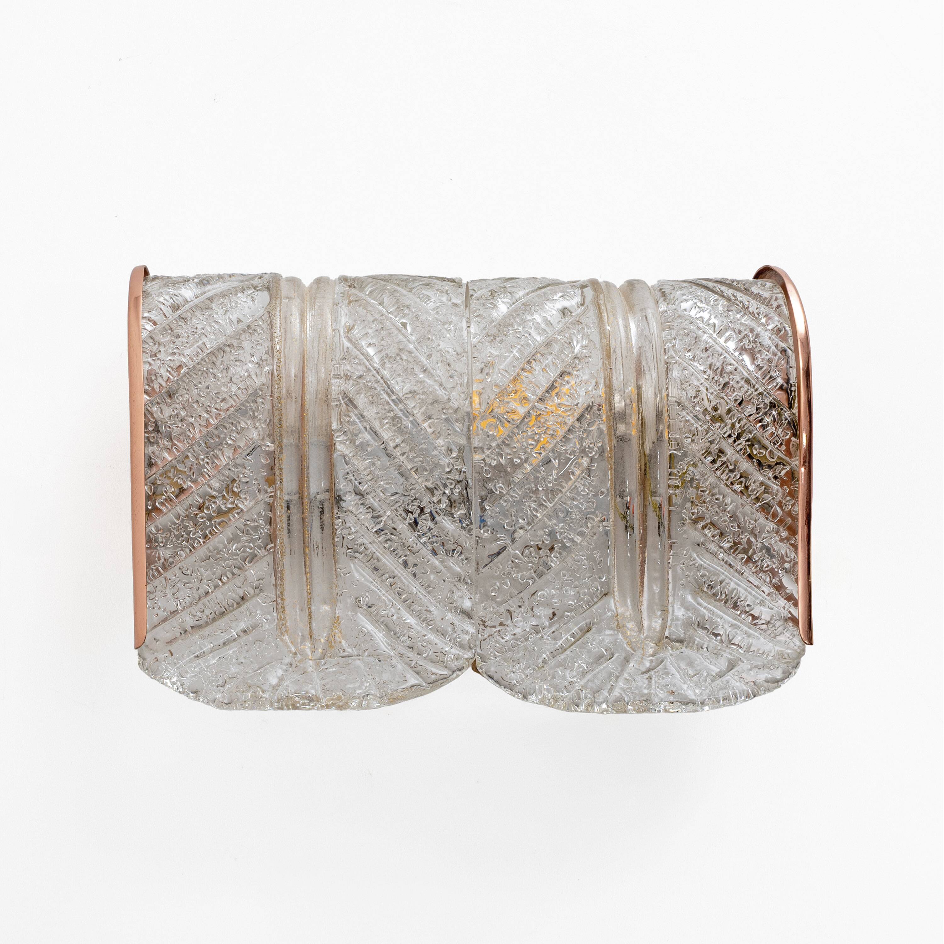 Pair of Barovier & Toso Murano Glass Wall Lights with Copper Details, Italy