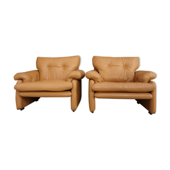 Pair of leather armchairs by Tobia & Afra Scarpa for B&B Italia 1960