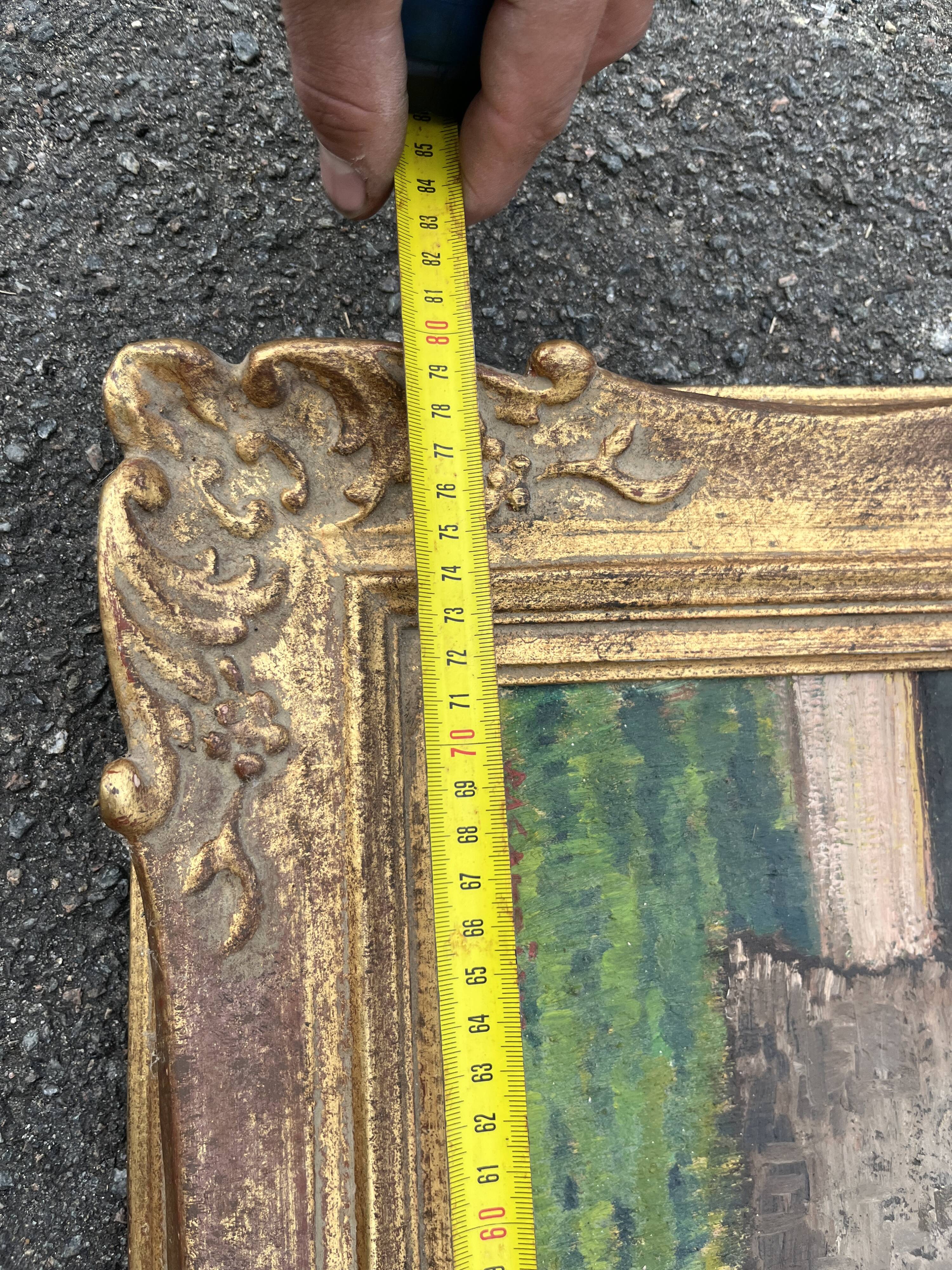 Oil painting of a Breton manor signed M. Garnier in a gilded frame - Antique