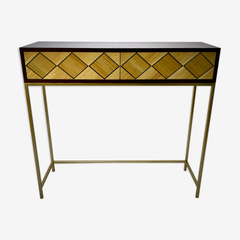 Wengé console/straw marquetry