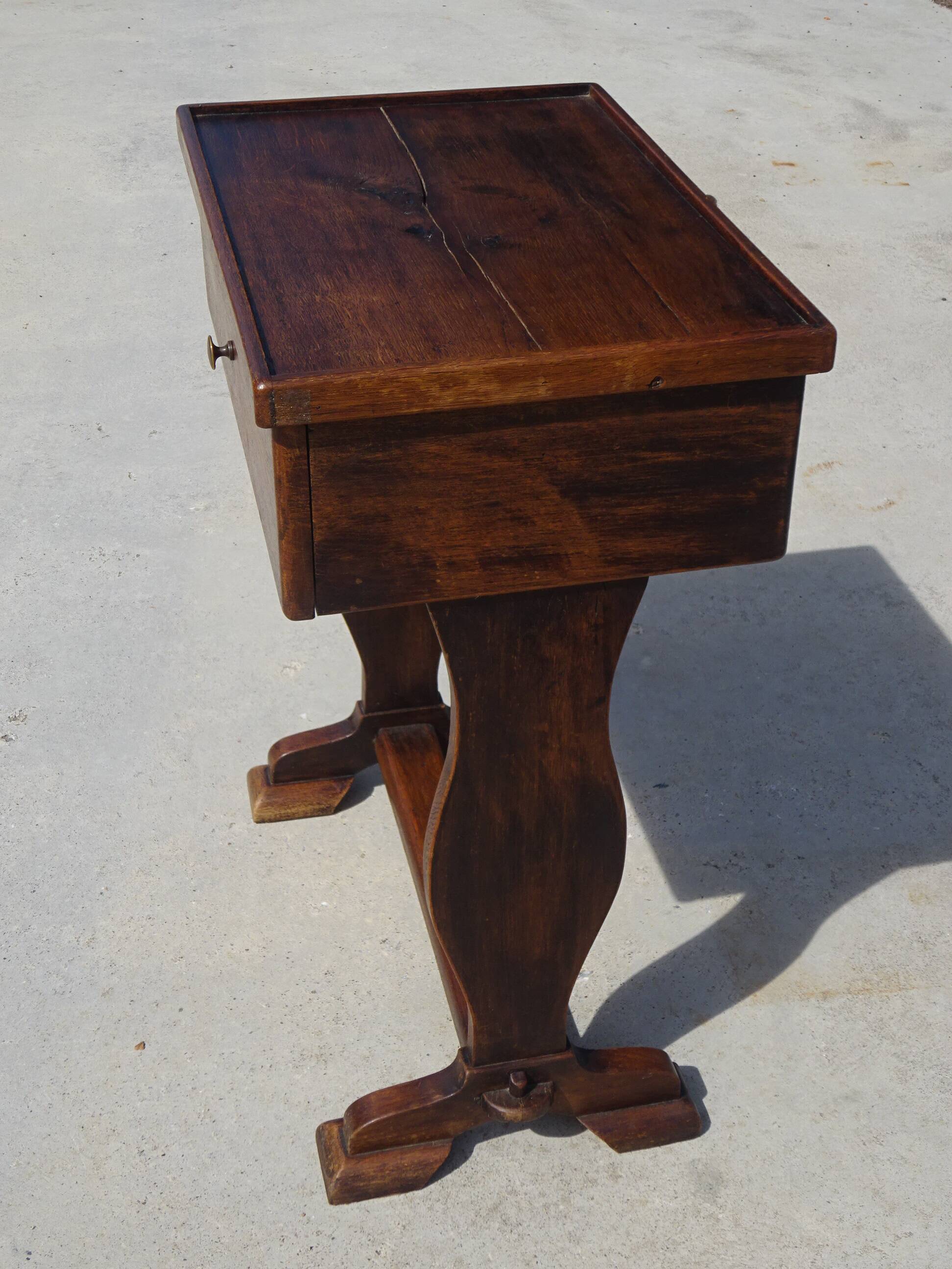 Bolster or end table with drawer, patina