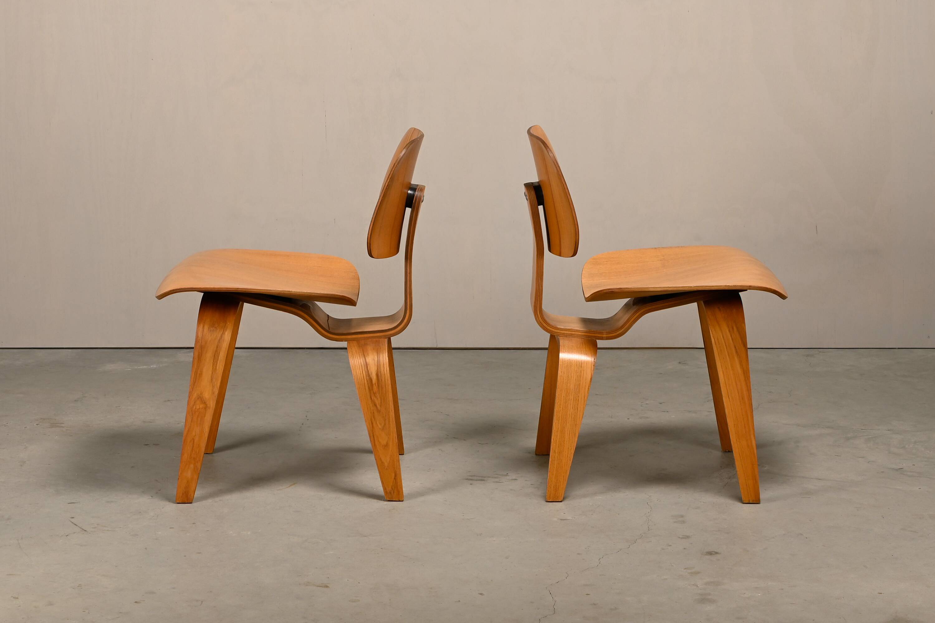 Charles and Ray Eames Early DCW Ash Plywood Dining Chairs for Herman Miller