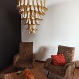 Vintage chandelier 70s italian, 75 petals in murano glass caramel