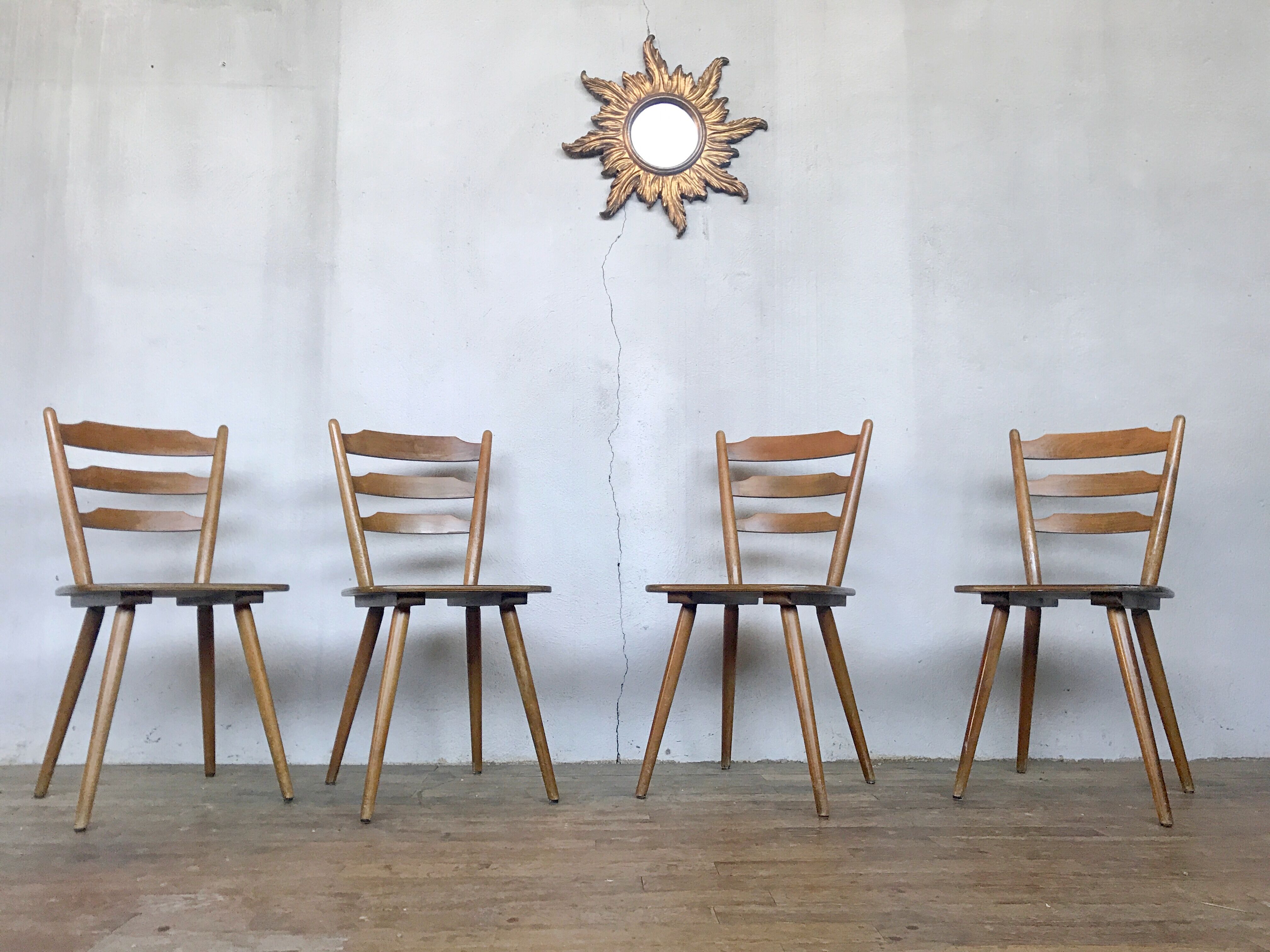 Series of 4 Scandinavian chairs or vintage wooden bistro