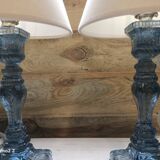 Paire de lampes en verre bleuté