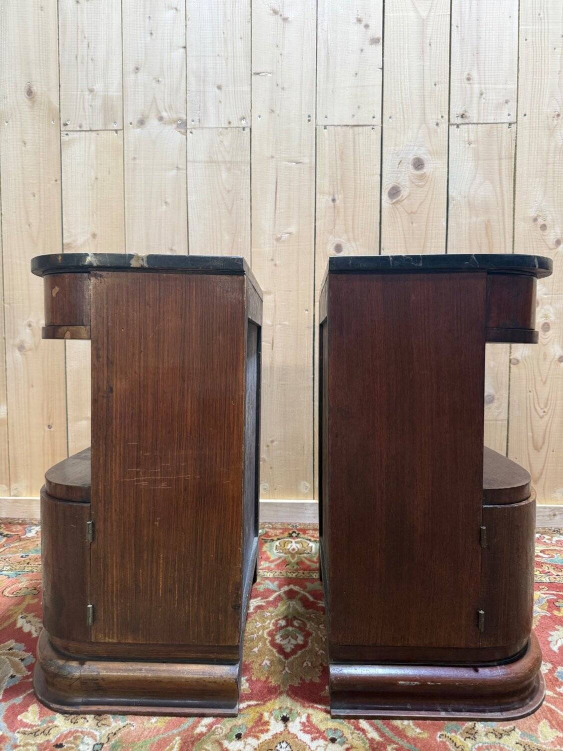 Pair of Art Deco bedside tables with marble.